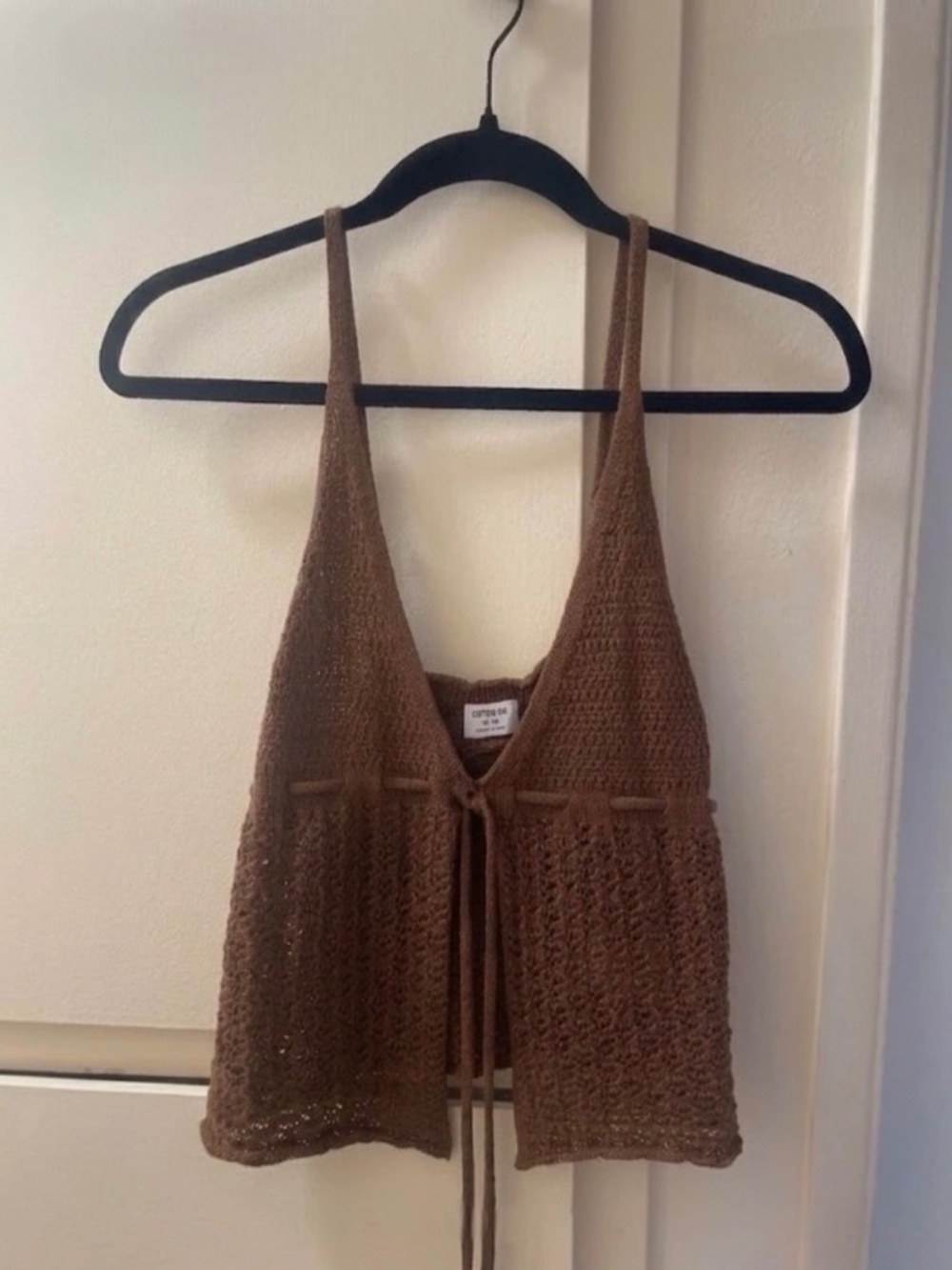 Cotton On Brown Crochet Knit Tie Front Halter Cami - Picture 1 of 2